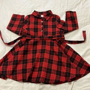 Red and black plaid Christmas holiday dress, girls size 130 from SHEIN.